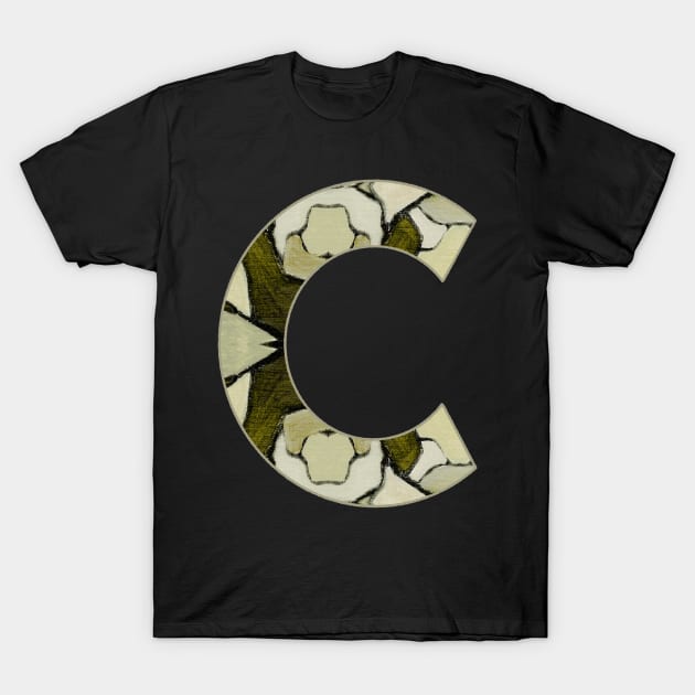 Letter C Monogram Initial Olive Green Pearl White Aesthetic Abstract Pattern Painting On Canvas T-Shirt by Go Abstract Art